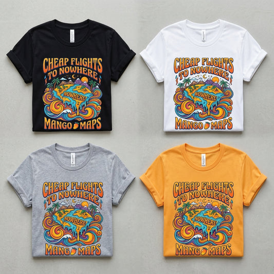 Cheap Flights to Nowhere — Mango Maps Tee — design 1