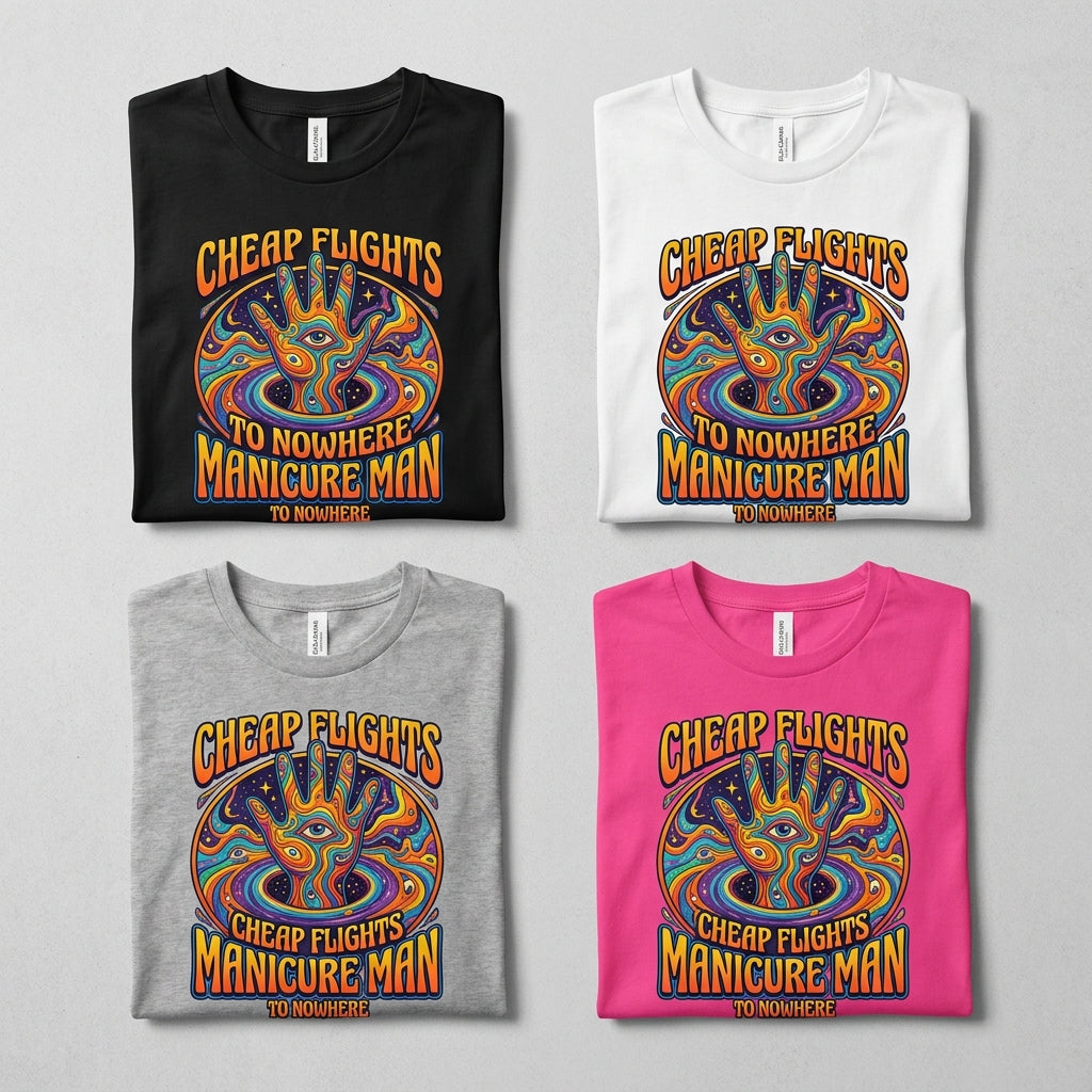 Cheap Flights to Nowhere — Manicure Man Tee — design 2