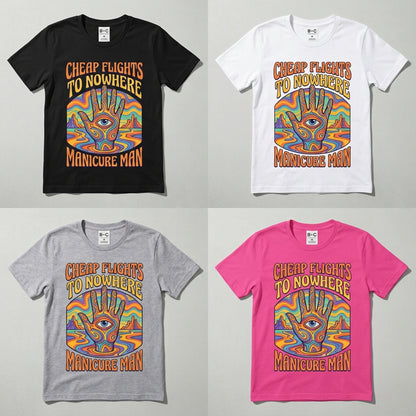 Cheap Flights to Nowhere — Manicure Man Tee — design 3
