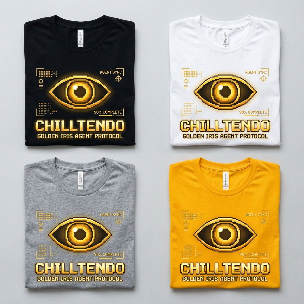 Chilltendo — Golden Iris: Agent Protocol Tee — design 1