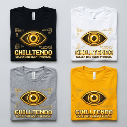 Chilltendo — Golden Iris: Agent Protocol Tee — design 1