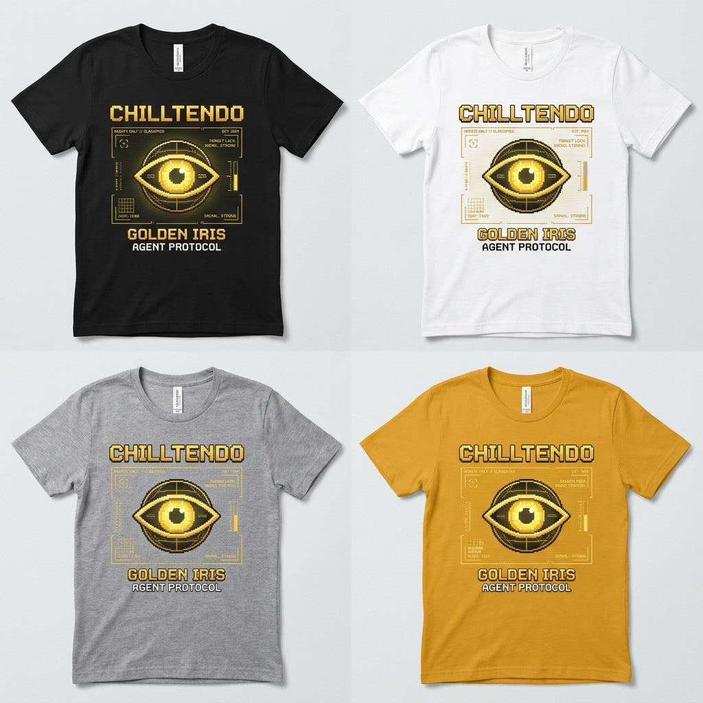 Chilltendo — Golden Iris: Agent Protocol Tee — design 2