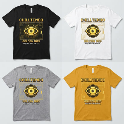 Chilltendo — Golden Iris: Agent Protocol Tee — design 2