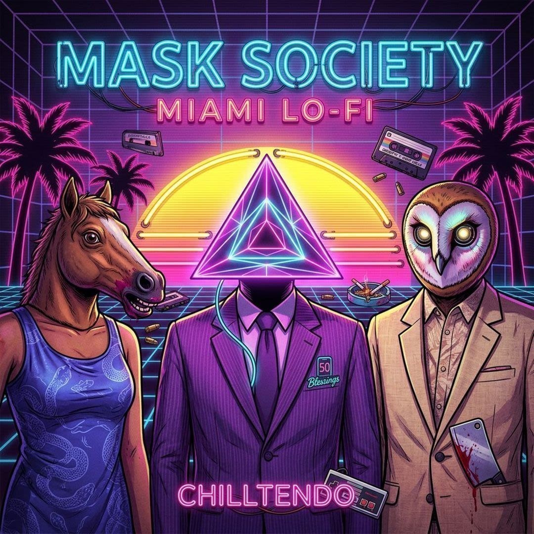 Chilltendo — Mask Society - Miami Lo-fi Pillow mockup