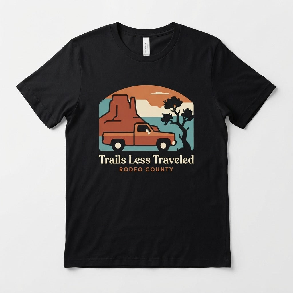 RODEO COUNTY — Trails Less Traveled Tee mockup