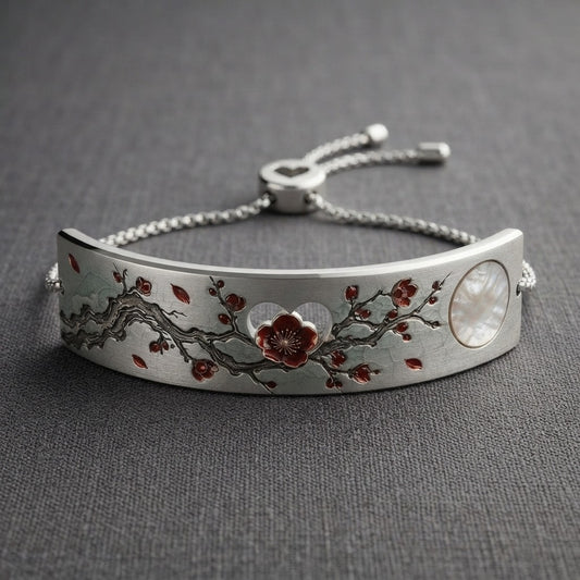 MOON INK 墨月 — 一枝春 (a branch of spring) Adjustable Flat Cutout Heart Bar Bracelet (Engraving) — product mockup