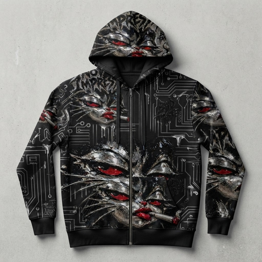 Bad Taste — Not Impressed Unisex Zip Hoodie (AOP) — product mockup