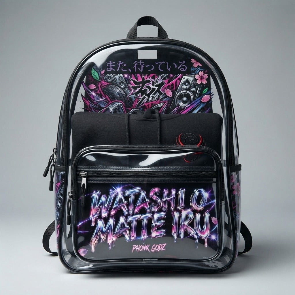 PHONK GODZ — WATASHI O MATTE IRU Clear Stadium Backpack — product mockup