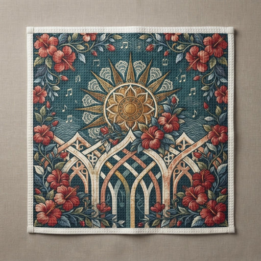Lakou Love — Solèy Leve Waffle Double-Sided Tea Towel — product mockup