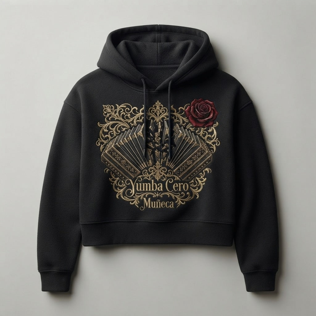 Yumba Cero — Muñeca Women's Cropped Fleece Hooded Sweatshirt — product mockup