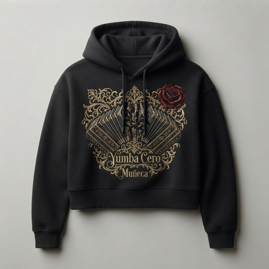 Yumba Cero — Muñeca Women's Cropped Fleece Hooded Sweatshirt — product mockup
