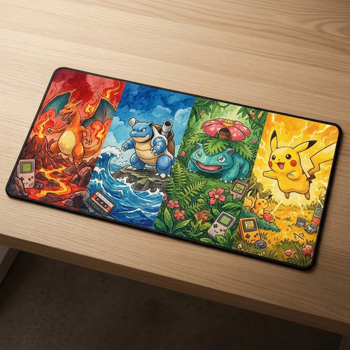 Chilltendo — Cartridge Origins: Red, Blue, Green & Yellow Stitched Edge Desk Mat
