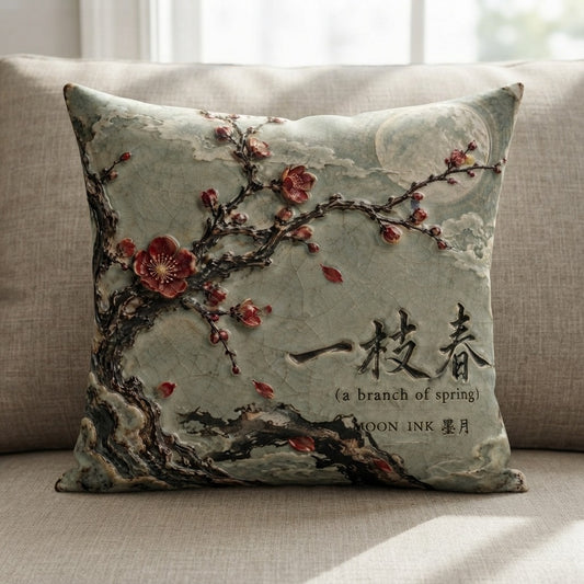 MOON INK 墨月 — 一枝春 (a branch of spring) Pillow — product mockup