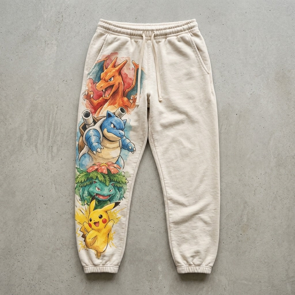 Chilltendo — Cartridge Origins: Red, Blue, Green & Yellow Unisex Pigment-Dyed Fleece Sweatpants — product mockup