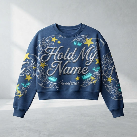 Sweetener — Hold My Name Women's Relax Crop Crew — product mockup