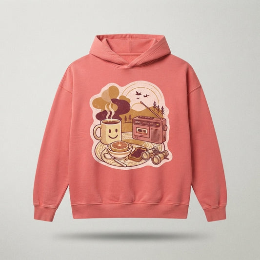 GOOD MORNING TAPES — Good Morning Playlist-Vol 22 Unisex Sponge Fleece Drop Shoulder Hoodie Sweatshirt — product mockup