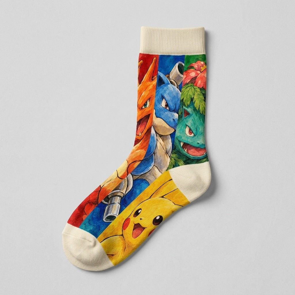 Chilltendo — Cartridge Origins: Red, Blue, Green & Yellow Sublimation Crew Socks (EU) — product mockup