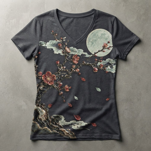 MOON INK 墨月 — 一枝春 (a branch of spring) Women's Tri-Blend V-Neck Tee