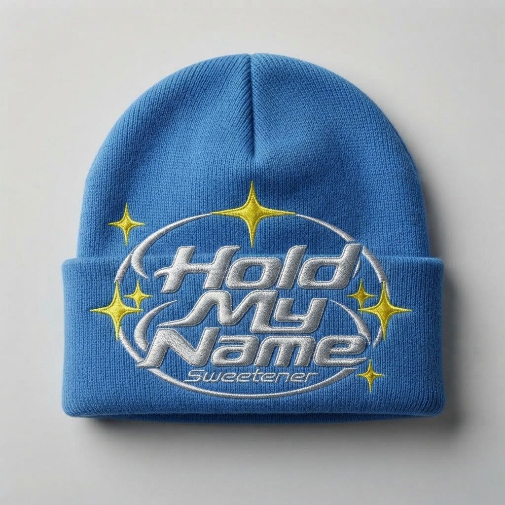 Sweetener — Hold My Name Classic Cuffed Beanie (Embroidery) — product mockup