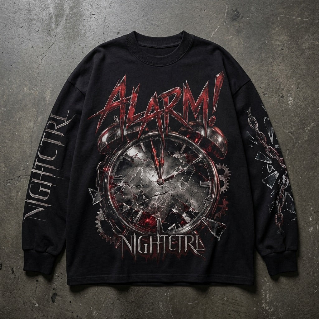NIGHTCTRL — ALARM! Unisex Max Heavyweight Oversized Long Sleeve T-Shirt — product mockup