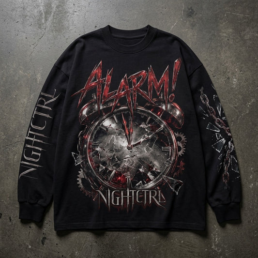 NIGHTCTRL — ALARM! Unisex Max Heavyweight Oversized Long Sleeve T-Shirt — product mockup