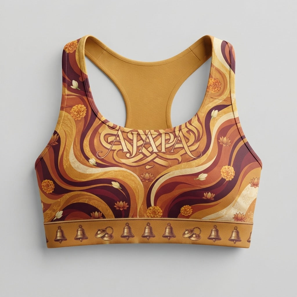 Akhand Japa — Ajapa Polyester Sports Bra (AOP) — product mockup