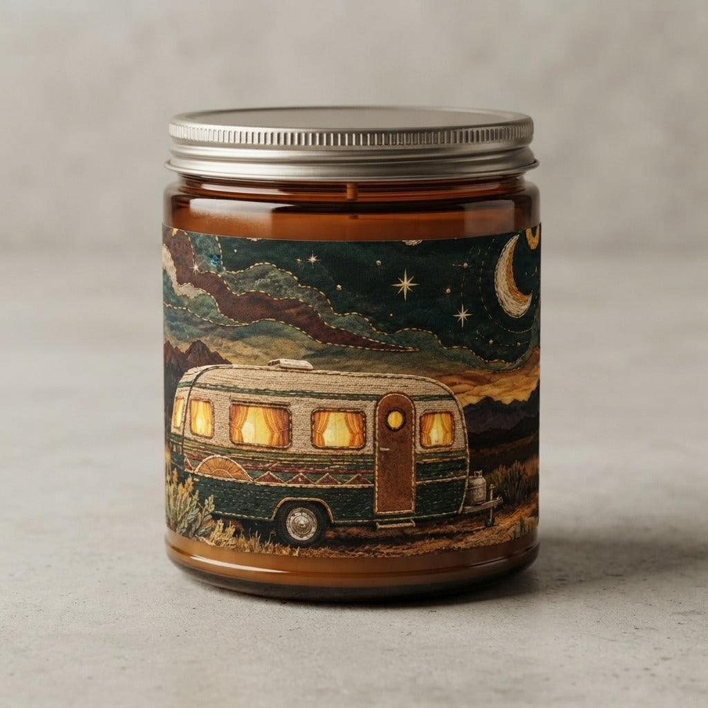CARAVAN JAZZ — Four In The Morning Scented Soy Candle (Multi-Size, Amber Jar) — product mockup