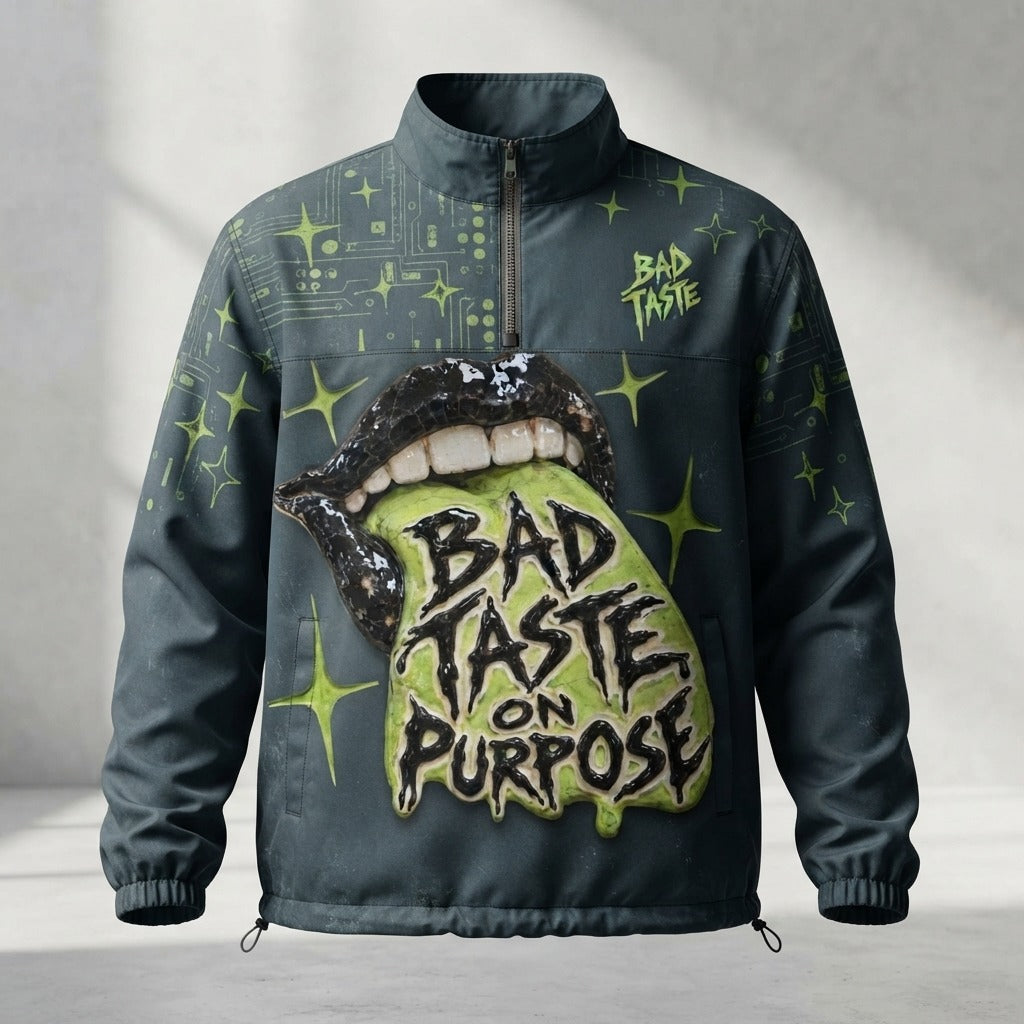 Bad Taste — Bad Taste On Purpose Unisex Lightweight Quarter-Zip Windbreaker Pullover Jacket — product mockup