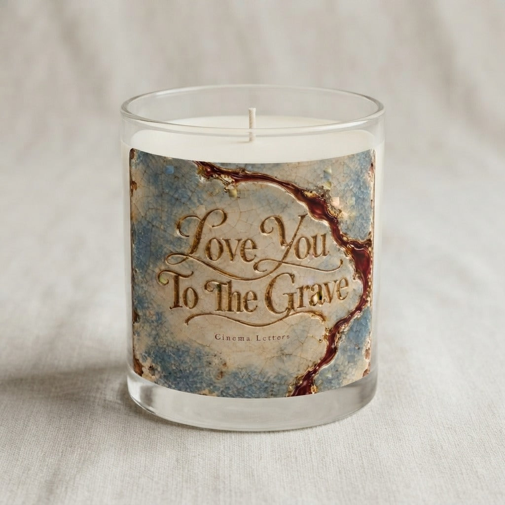 Cinema Letters — Love You To The Grave Scented Candles, Coconut Apricot Wax (4oz, 9oz) — product mockup
