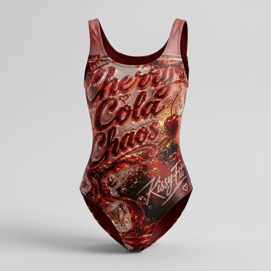 Kissy Fit — Cherry Cola Chaos Women's One-piece Swimsuit (AOP) — product mockup