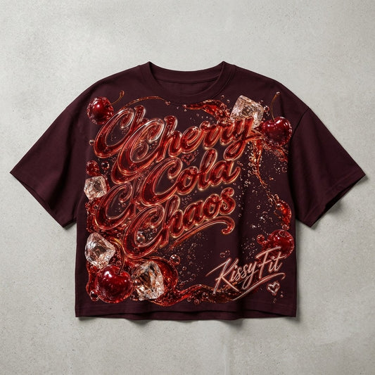 Kissy Fit — Cherry Cola Chaos Women's Flowy Cropped Tee — product mockup