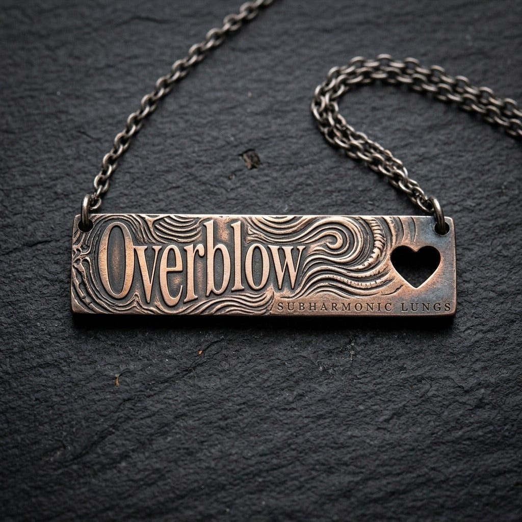 SUBHARMONIC LUNGS — Overblow Cutout Heart Bar Necklace (Engraving) — product mockup