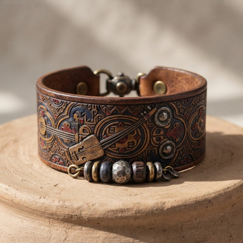 ATAY — Bouderbala Leather Bracelet with Beads (Engraving)