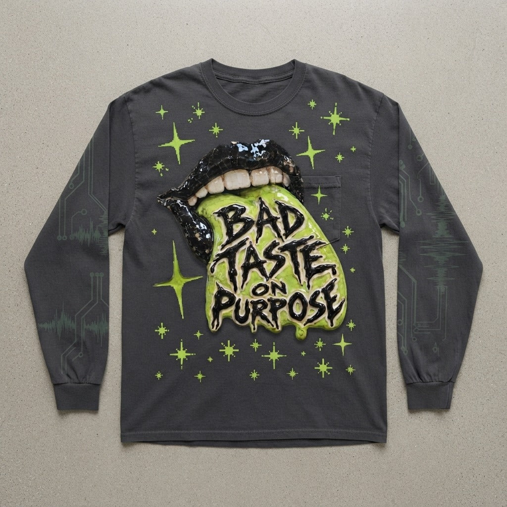 Bad Taste — Bad Taste On Purpose Unisex USA-Made Long Sleeve Pocket T-Shirt — product mockup