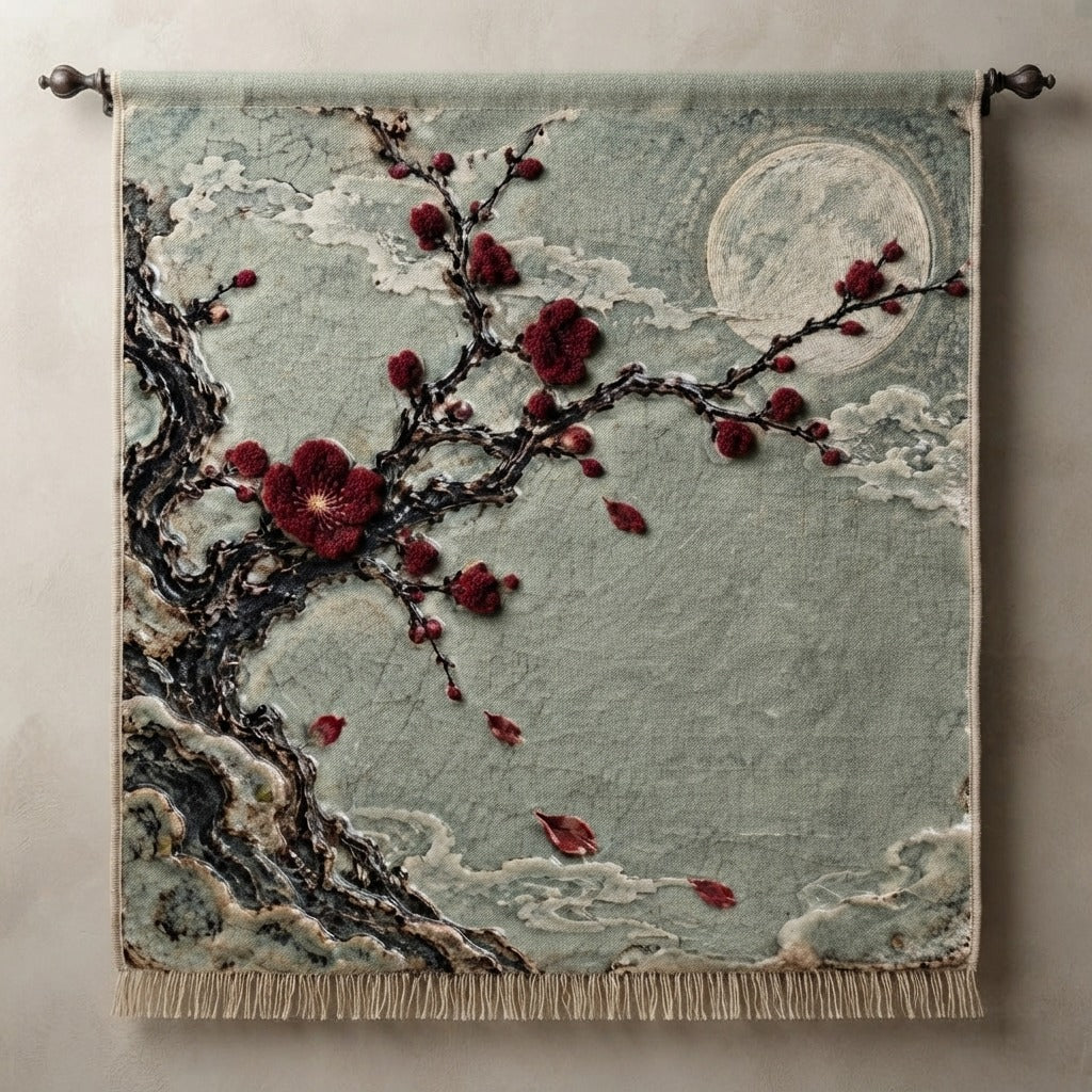 MOON INK 墨月 — 一枝春 (a branch of spring) Woven Wall Tapestry — product mockup