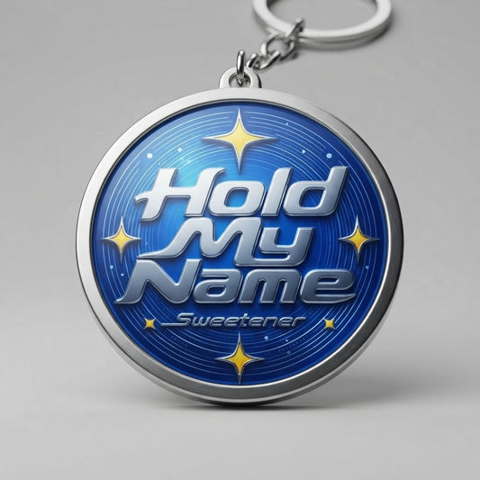 Sweetener — Hold My Name Round Stainless Steel Keychain — product mockup