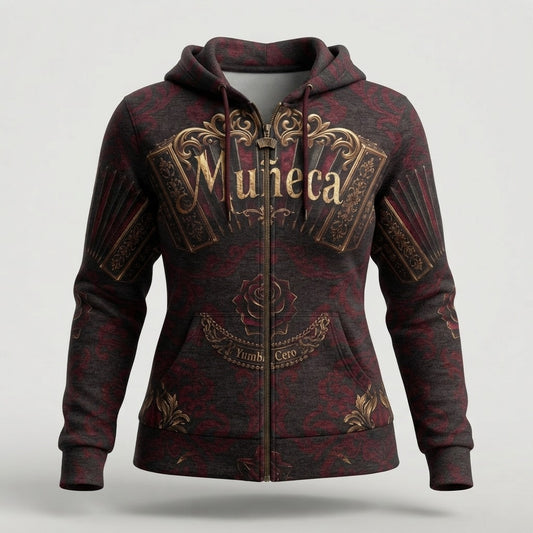 Yumba Cero — Muñeca Women's Fitted Jersey Full-Zip Hoodie — product mockup