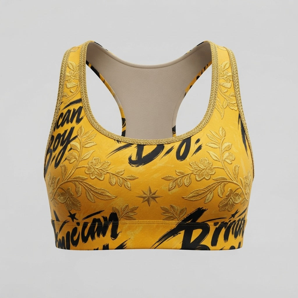PUNJAB JUGNI — American Boy Polyester Sports Bra (AOP) — product mockup