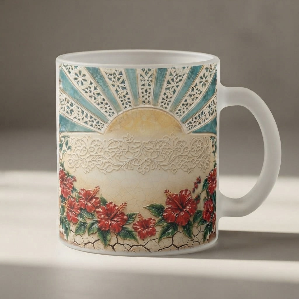 Lakou Love — Solèy Leve Frosted Glass Coffee Mug, 11oz — product mockup