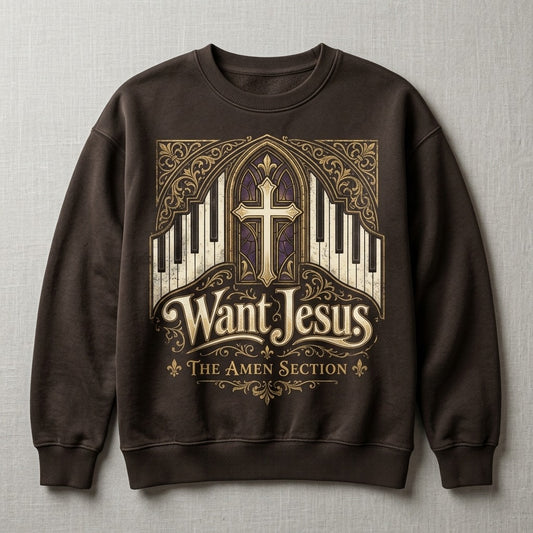 The Amen Section — Want Jesus Women's Relaxed 3-End Boxy Fleece Crewneck Sweatshirt — product mockup