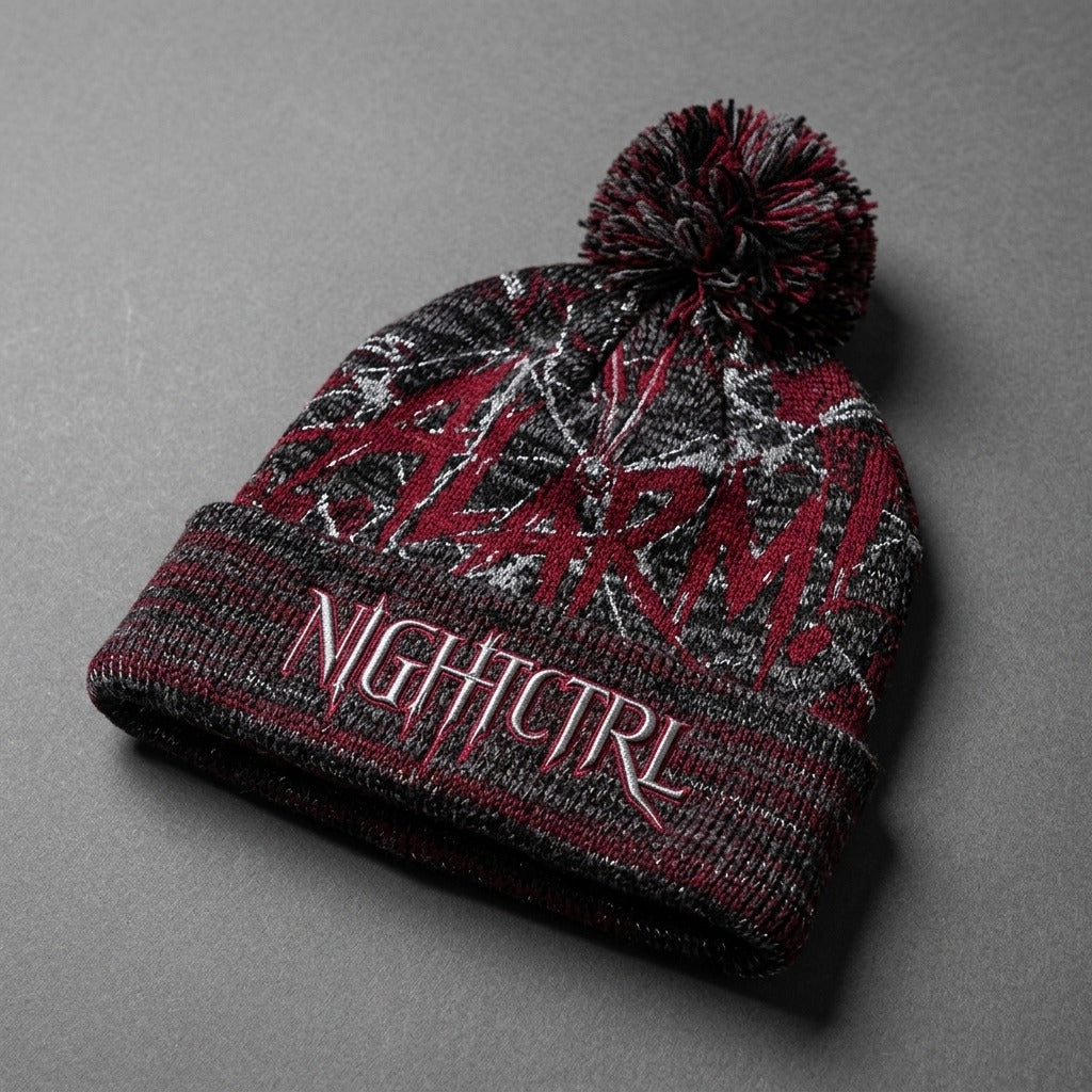 NIGHTCTRL — ALARM! Halftime Heather Pom Beanie — product mockup