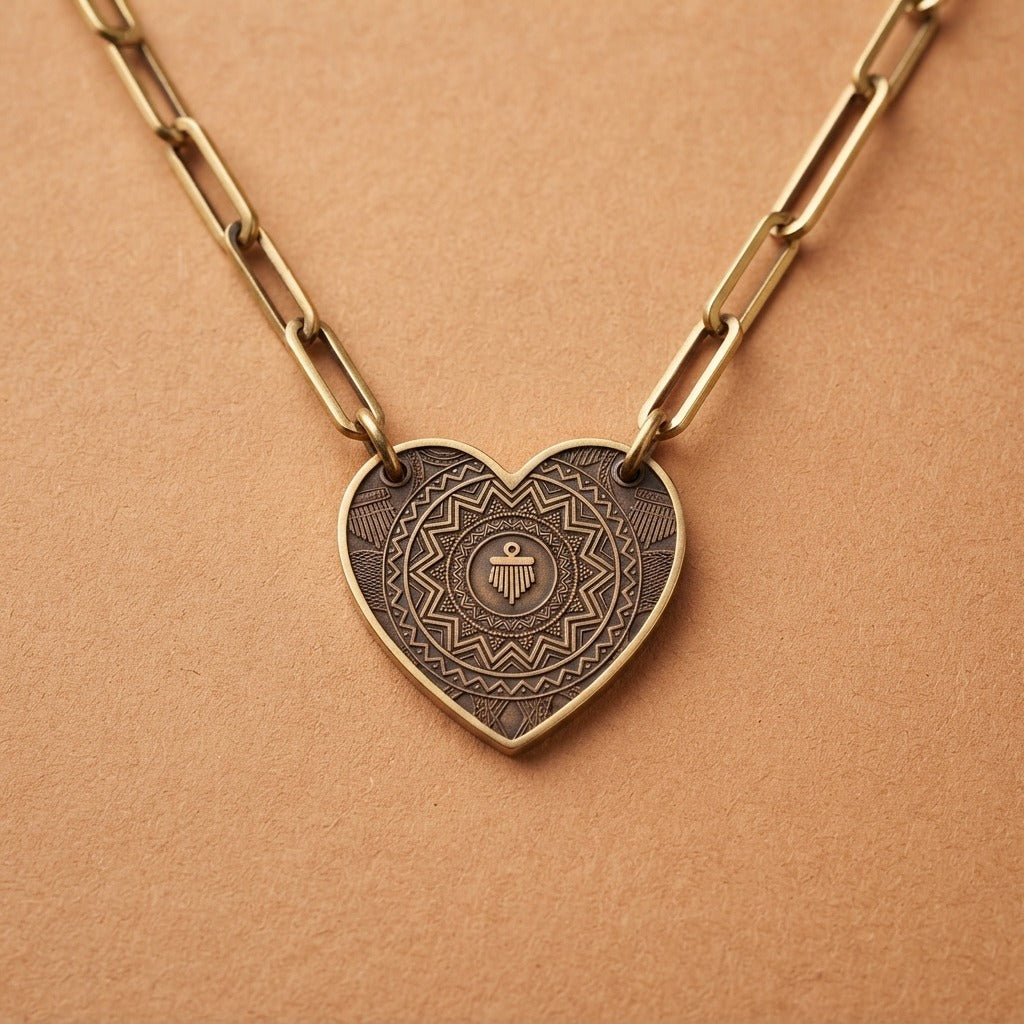 ANCESTRAL ZULU SPIRIT — Amadlozi Paperclip Heart Necklace (Engraving) — product mockup