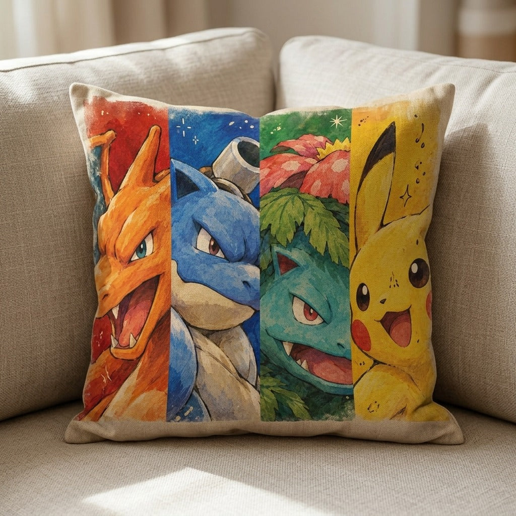 Chilltendo — Cartridge Origins: Red, Blue, Green & Yellow Pillow — product mockup